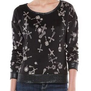 Rock & Republic Charm Scuba Glam Rocker Black & White Patterned Sweatshirt Sz M